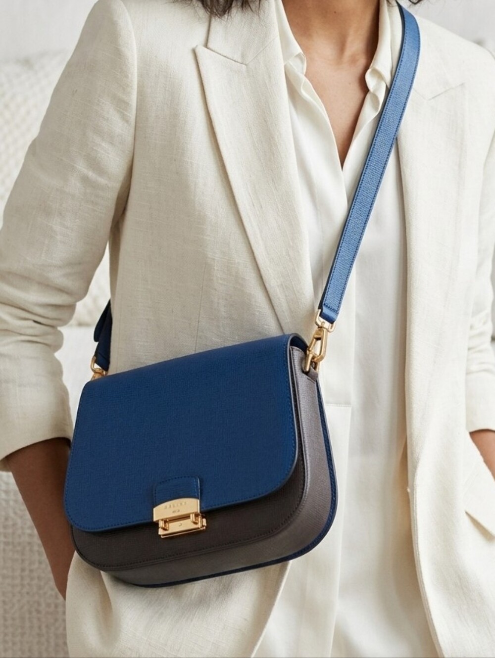 Beautiful SISLEY Blue Gray Women Shoulder Bag Crossbody Handbag Adjustable Strap